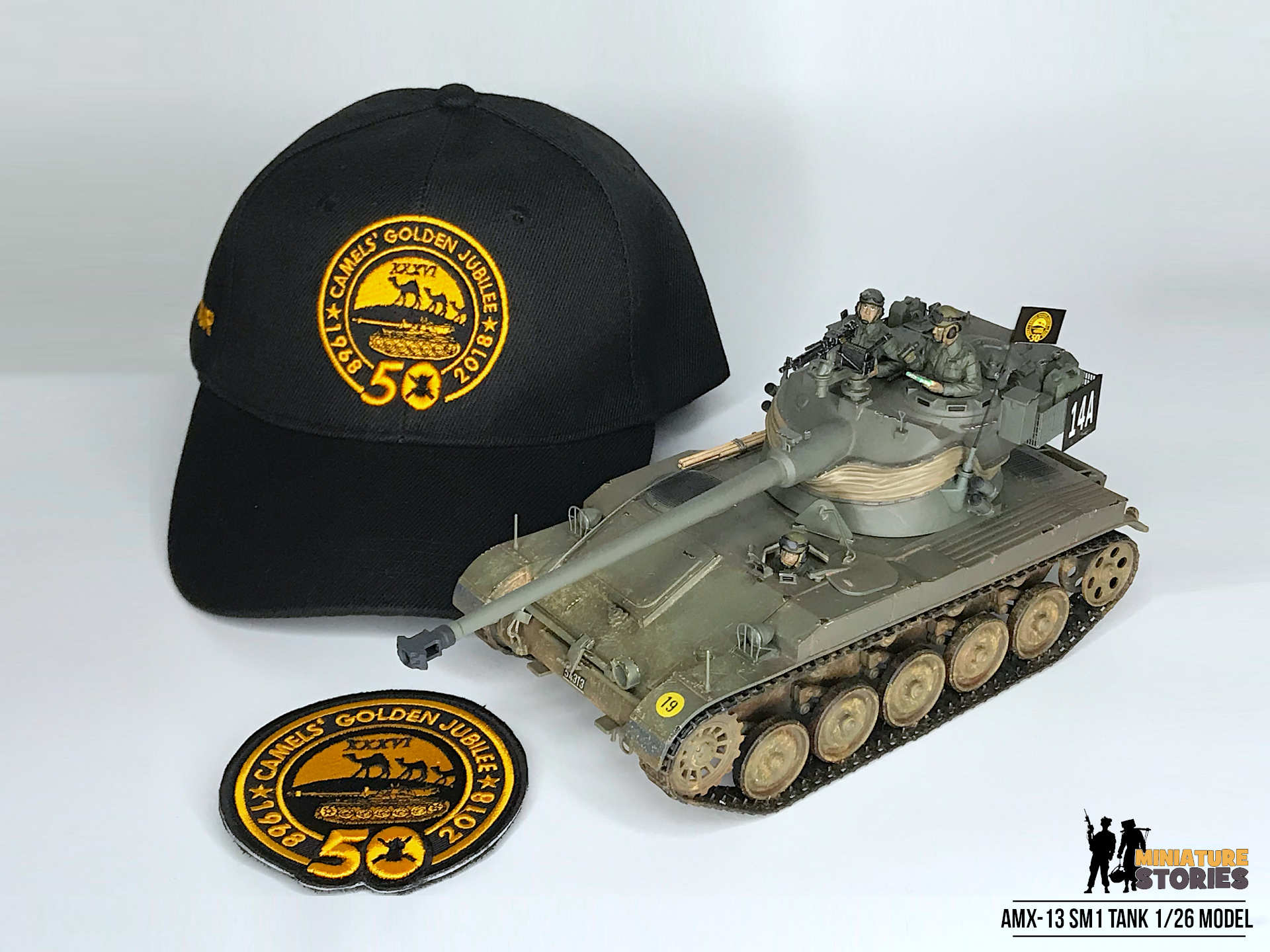 Miniature Stories AMX-13 SM1 Tank Model with Camels 50 Cap and Patch
